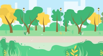 Urban Public Green Park Vegetation and Walk Side