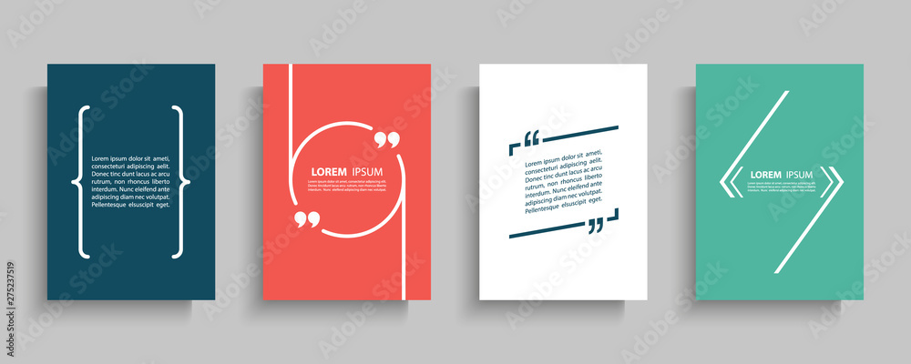 Aufkleber Quote speech bubble blank templates set. Text in brackets, citation empty frames, quote bubbles. Textbox isolated on color background. Vector illustration.
