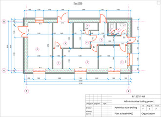 Architectural plan of the administrative building. Color version with place for text and copy space.