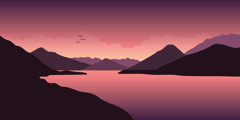 purple peaceful river mountain landscape vector illustration EPS10