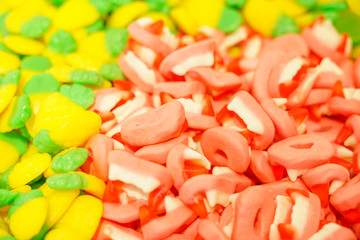 many candies in the store top view sweets