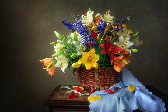 Still life with splendid bouquet of lily