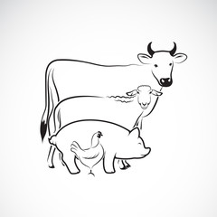 Vector group of animal farm design on white background., Cow, Sheep,Pig,Chicken. Logo Animal. Easy editable layered vector illustration. Animal farm icon.