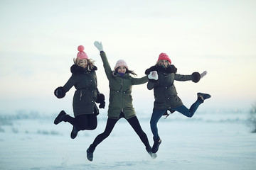 Young women winter fun