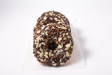 Chocolate donuts dessert. chocolate flavor donut with toppings