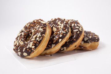 Chocolate donuts dessert. chocolate flavor donut with toppings