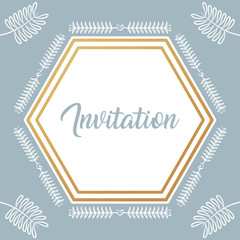 invitation card with diamond frame and leafs golden calligraphy