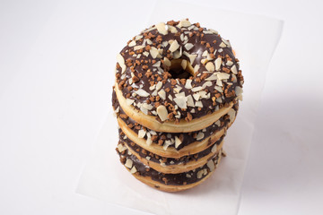 Chocolate donuts dessert. chocolate flavor donut with toppings