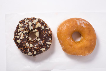 Chocolate donuts dessert. chocolate flavor donut with toppings