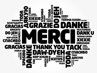 Obraz premium Merci (Thank You in French) word cloud in different languages