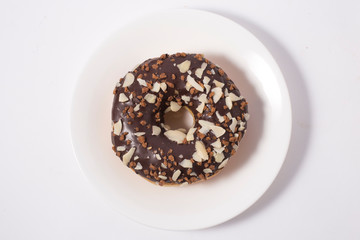 Chocolate donuts dessert. chocolate flavor donut with toppings