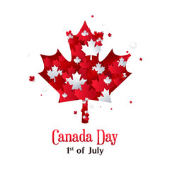 Canada Day Greeting Card Vector illustration. 1st of July, Maple leaves paper art style.