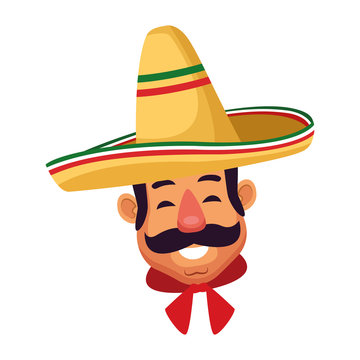 mexican man face avatar icon cartoon