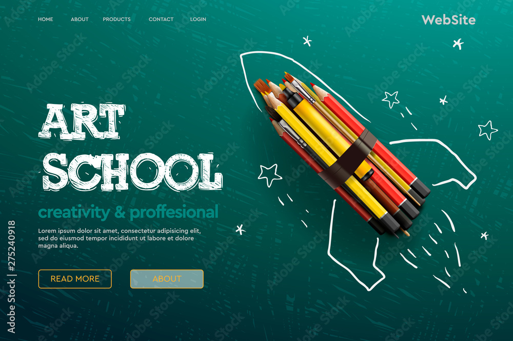 Wall mural web page design template for art school, studio, course, class, education. modern design vector illu