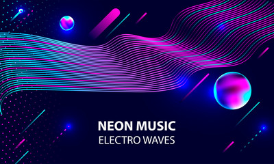 Neon music electro waves abstraction background cosmos 3d