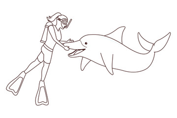 scuba diving avatar cartoon character in black and white