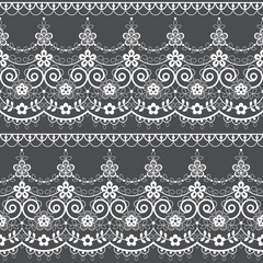 Fototapeta premium Retro lace seamless pattern, white decoration, ornamental repetitive design with flowers - textile design