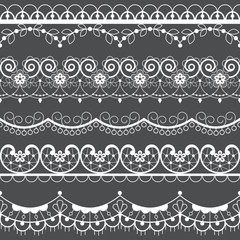 Retro lace seamless pattern set, white decoration, ornamental repetitive design with flowers - textile design - obrazy, fototapety, plakaty