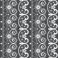 French or English lace seamless pattern, white ornamental repetitive design with flowers - textile design