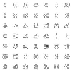 Team and crowd people line icons set. linear style symbols collection outline signs pack. vector graphics. Set includes icons as group of people, Human resources, Work Group Team, Teamwork, woman, man