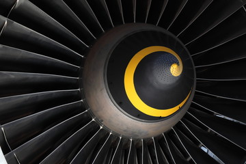 Blurred blades of fan turbojet engine