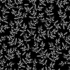 Monotone black and white Embroidery Seamless pattern with liberty small  flowers decoration vector illustration.  hand drawn elements.