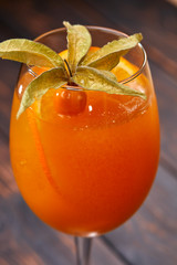 mocktail iwth fruits on the wooden background