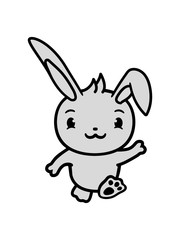 Fototapeta na wymiar rennender süßer hase kaninchen klein niedlich comic cartoon häschen ohren gehen winken spaß baby kind clipart design
