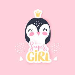 Cute Penguin vector illustration. Funny Cartoon animal.