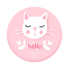 Cute cat vector illustration. Girly kittens greeting card. Fashion Cat's face.