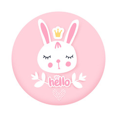 Cute bunny greeting card. Funny illustration. Lovely rabbit. Cartoon animal. Funny character.