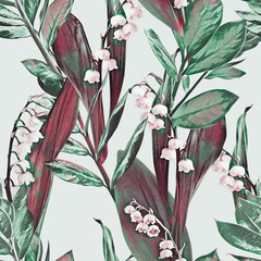 Spring flowers seamless pattern. Watercolor Hand painted illustration.