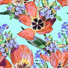 Spring flowers seamless pattern.. Watercolor illustartion.