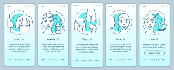 Surgical lift procedure onboarding mobile app page screen vector template