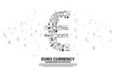 Vector money euro currency icon from multiple icon. Concept for euro zone digital financial network connection.