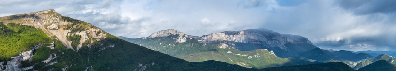 Fototapeta na wymiar French landscape - Vercors. Panoramic view over the peaks (Col de Rousset) of the Vercors in France.