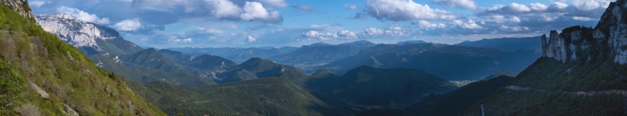 French landscape - Vercors. Panoramic view over the peaks (Col de Rousset) of the Vercors in France.
