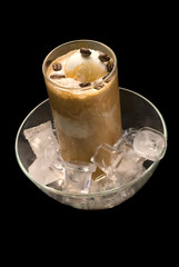 Closeup Iced Coffee Isolated on Black Background. - 275249709