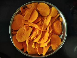 Top view image of Mango big slices on plate