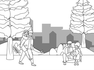 Couples of woman and man in the park design