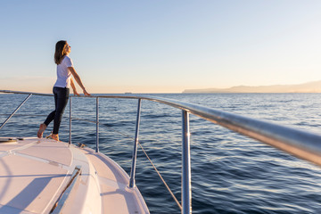 happy woman on the yacht