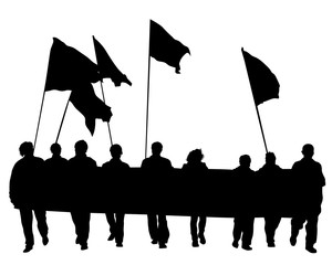 People of with large flags on white background