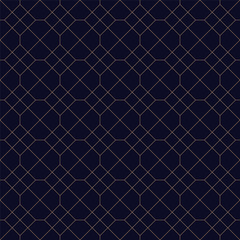 Simple ornamental geometric seamless background. Grid repeatable golden pattern - elegant blue symmetry design.