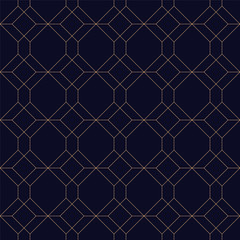Luxury geometric seamless ornamental background. Grid repeatable golden pattern - elegant blue design.
