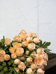 Beautiful wedding bouquet of cream roses. Bush rose for registration of a wedding celebration.