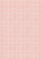 Pink ceramic square mosaic tiles texture background. Pink bathroom wall tile. Vertical picture.