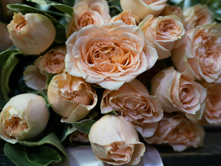 Beautiful wedding bouquet of cream roses. Bush rose for registration of a wedding celebration.