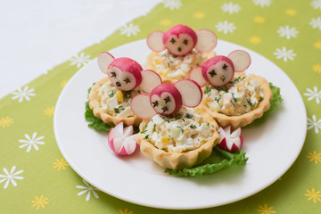 children's food, funny tartlets in the form of animals.