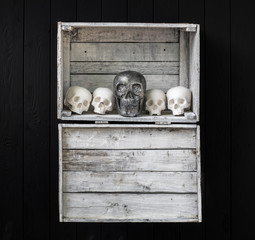 Day of the Dead, skull on a white wooden background