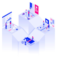 Flat color Modern Isometric Illustration design - Web design and Development